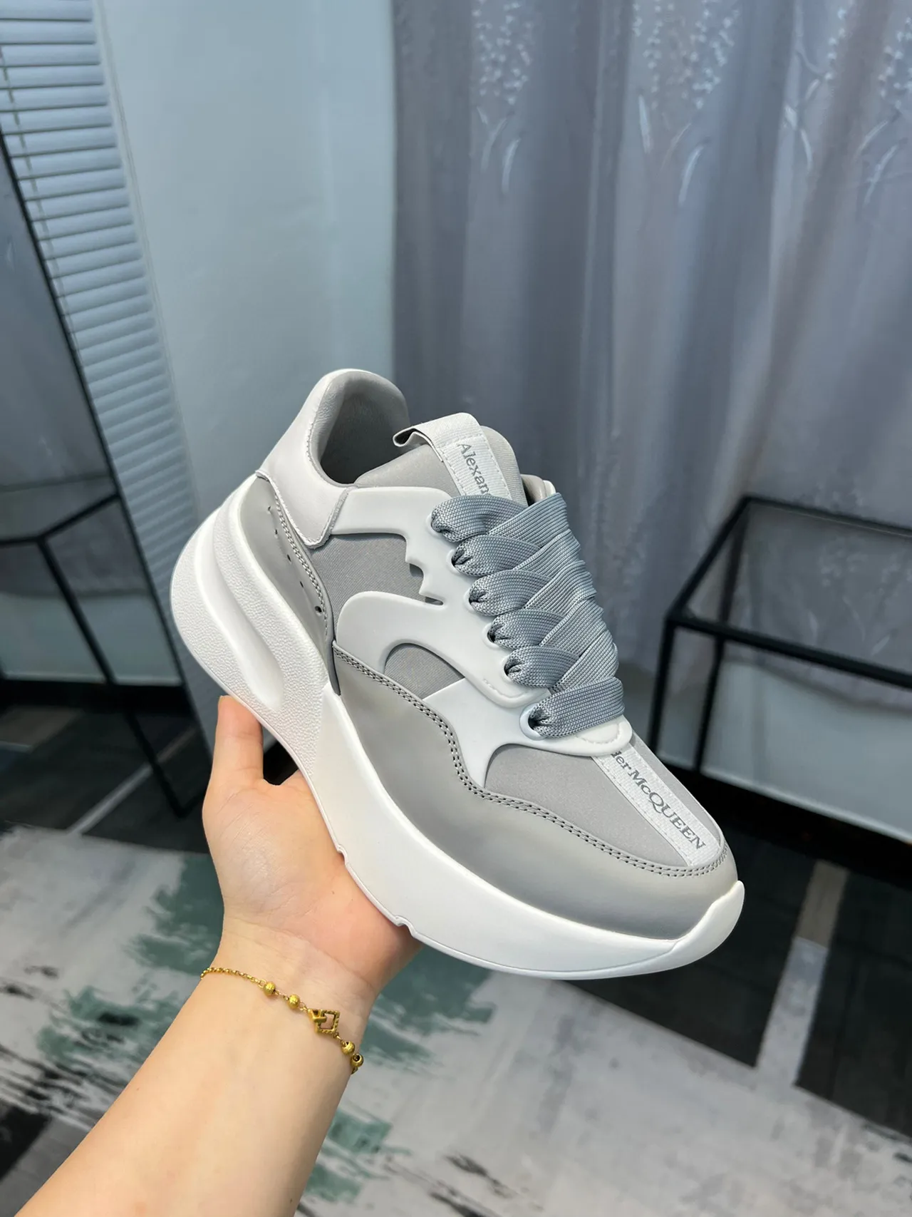 Alexander McQueen Oversized Sneaker Gray and White Chunky Sneakers 6