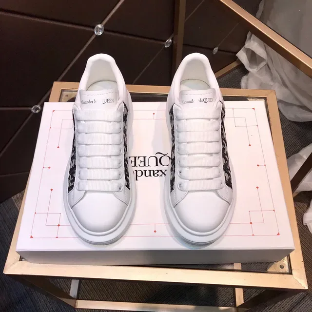 Alexander McQueen Oversized Sneaker White Black Platform Sole Monogrammed Textile Side Panel Lifestyle Sneakers 9