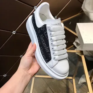 Alexander McQueen Oversized Sneaker White Black Platform Sole Text-Print Side Panel Chunky Sneakers