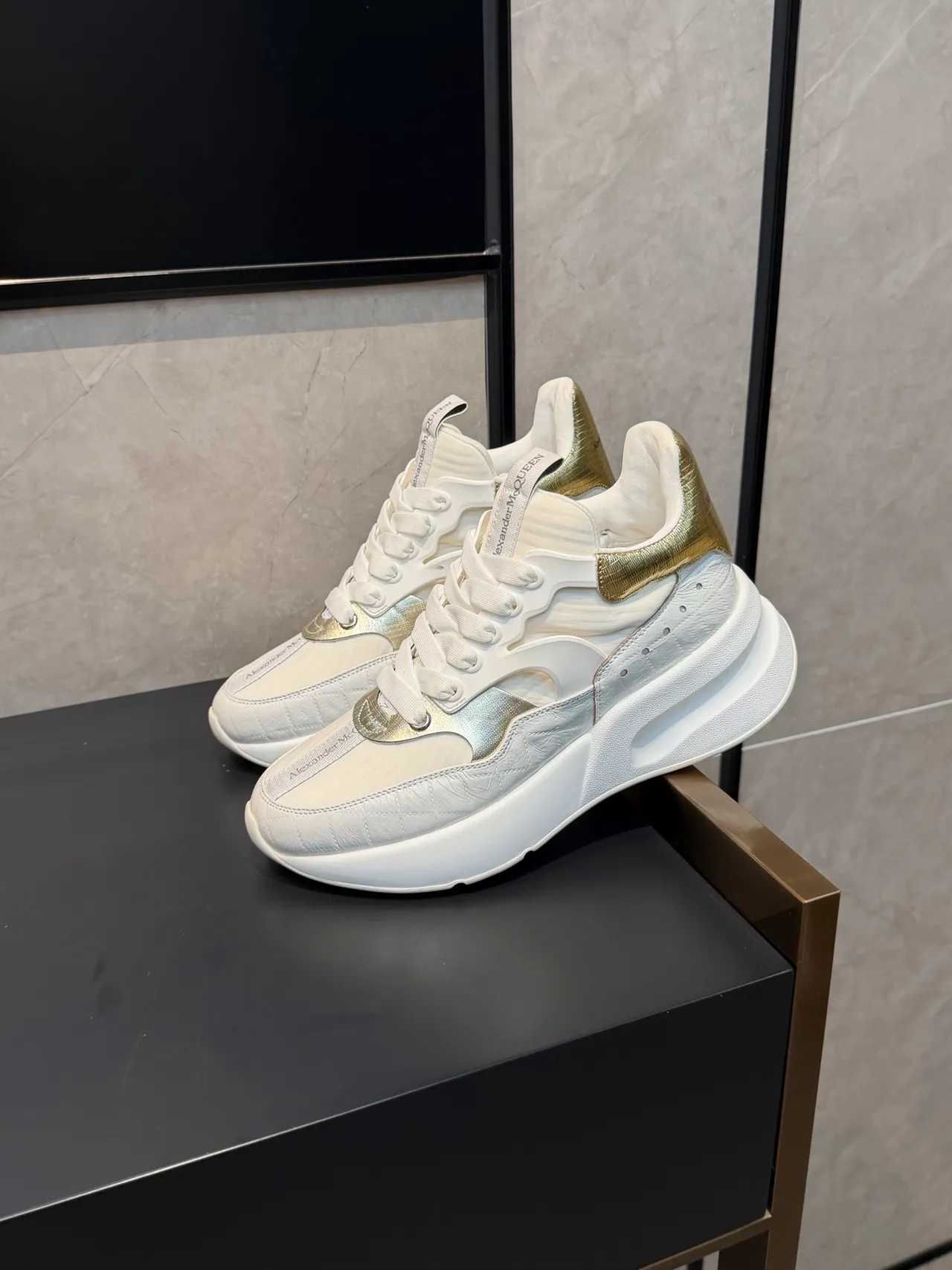 Alexander McQueen Oversized Sneaker White Gold Chunky Sneakers 5