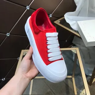 Alexander McQueen Red White Slip-On Canvas Upper Lifestyle Sneakers