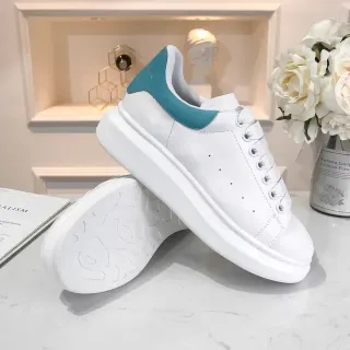 Alexander McQueen White Blue Oversized Platform Sole Leather Upper Lifestyle Sneakers