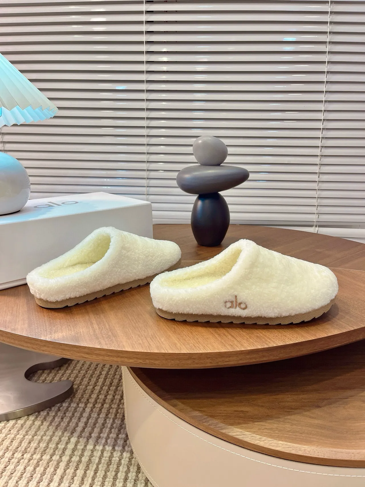 Alo Beige Plush Shearling-Like Open-Back Slippers 3
