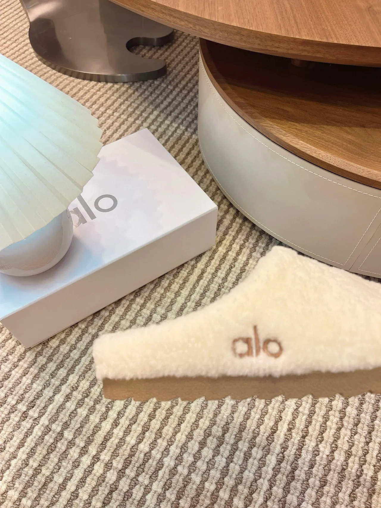 Alo Beige Plush Shearling-Like Open-Back Slippers 5