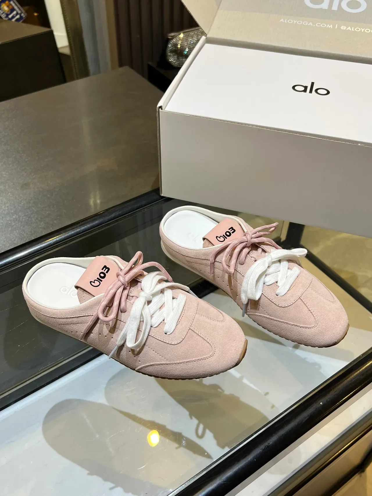 Alo Pink White Suede Upper Dual-Tone Laces Sneakers 2