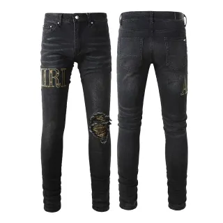 Amiri Black Gold Slim-Fit Distressed Jeans