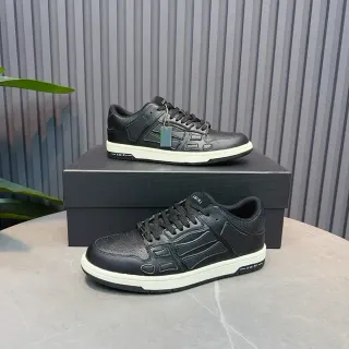 Amiri Skel Top Black White Textured Leather Upper Sculpted Skeletal Side Panels Lifestyle Sneakers