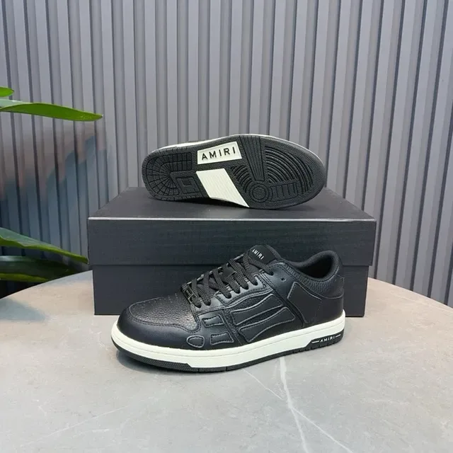 Amiri Skel Top Black White Couro Texturizado Superior Painéis Esqueléticos Esculpidos Tênis Lifestyle 2