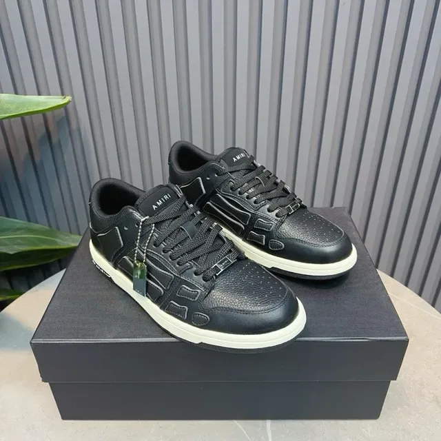 Amiri Skel Top Black White Couro Texturizado Superior Painéis Esqueléticos Esculpidos Tênis Lifestyle 3