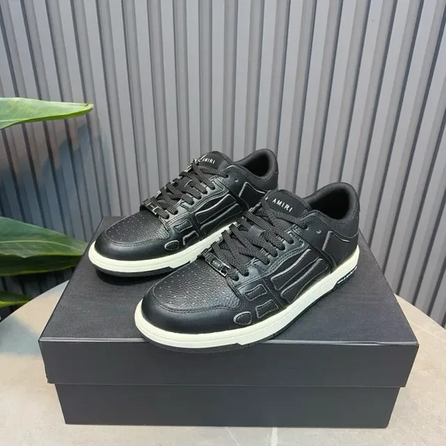 Amiri Skel Top Black White Couro Texturizado Superior Painéis Esqueléticos Esculpidos Tênis Lifestyle 6