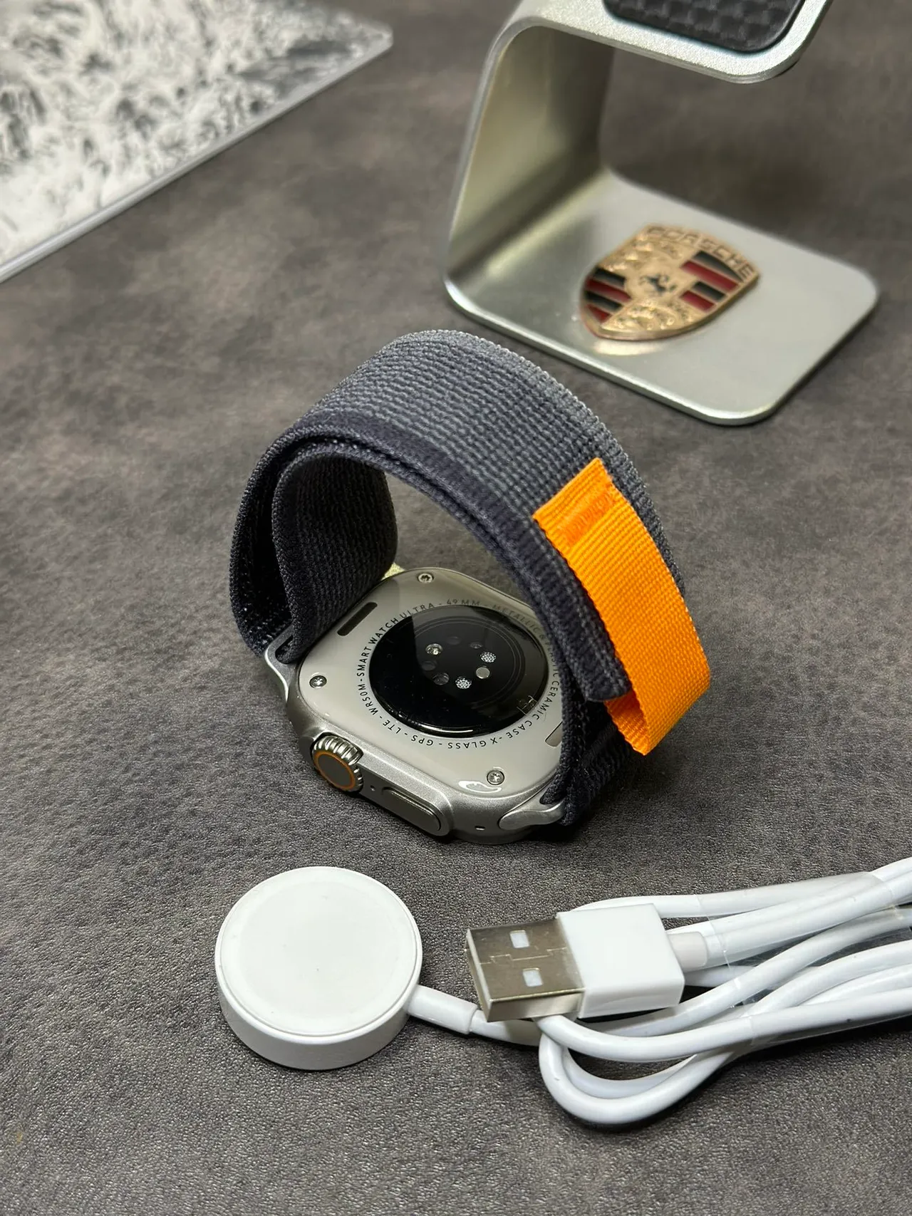 Apple Gray Orange Rugged Titanium Case Woven Nylon Strap Sports Watch 3