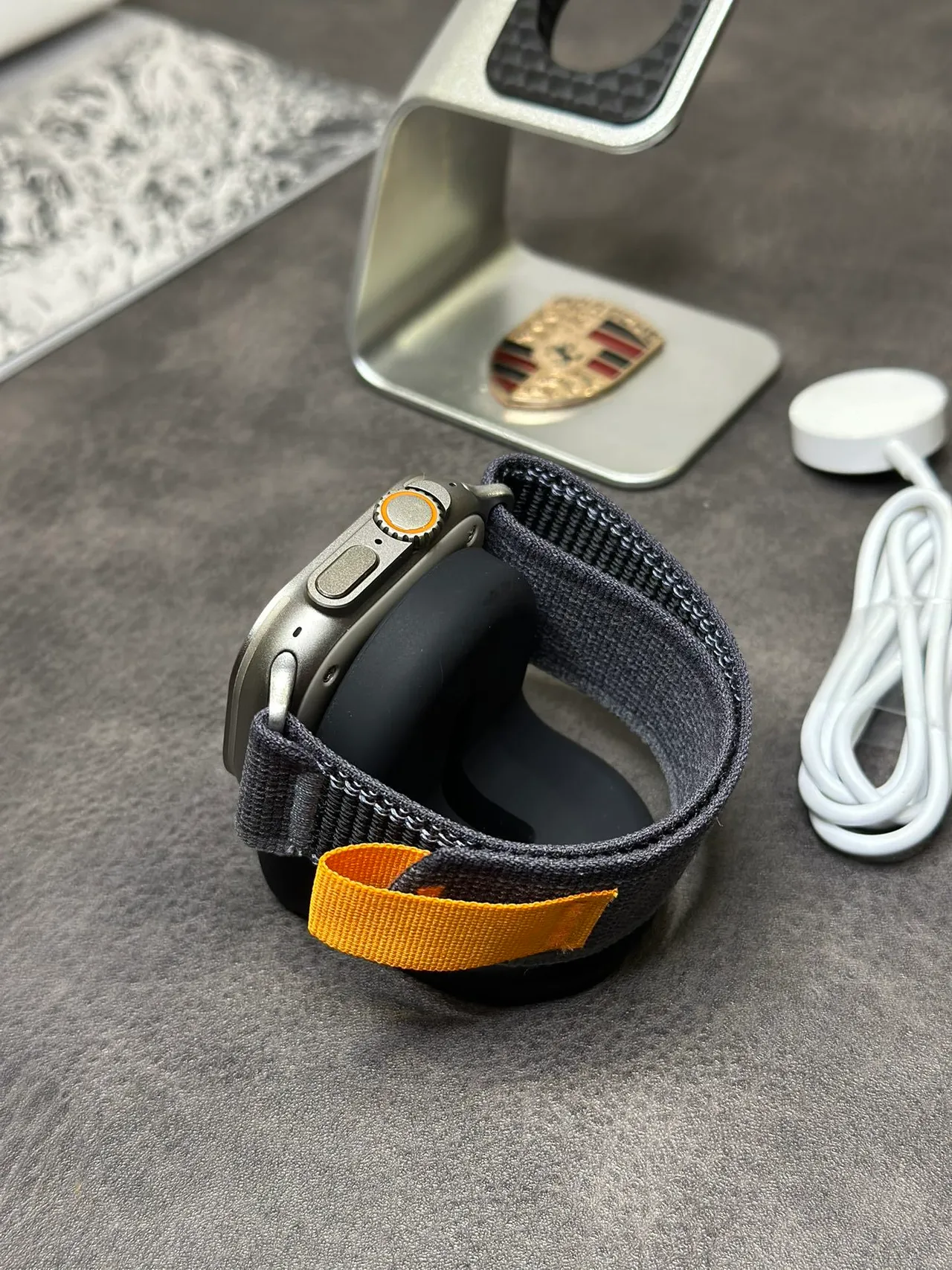 Apple Gray Orange Rugged Titanium Case Woven Nylon Strap Sports Watch 4