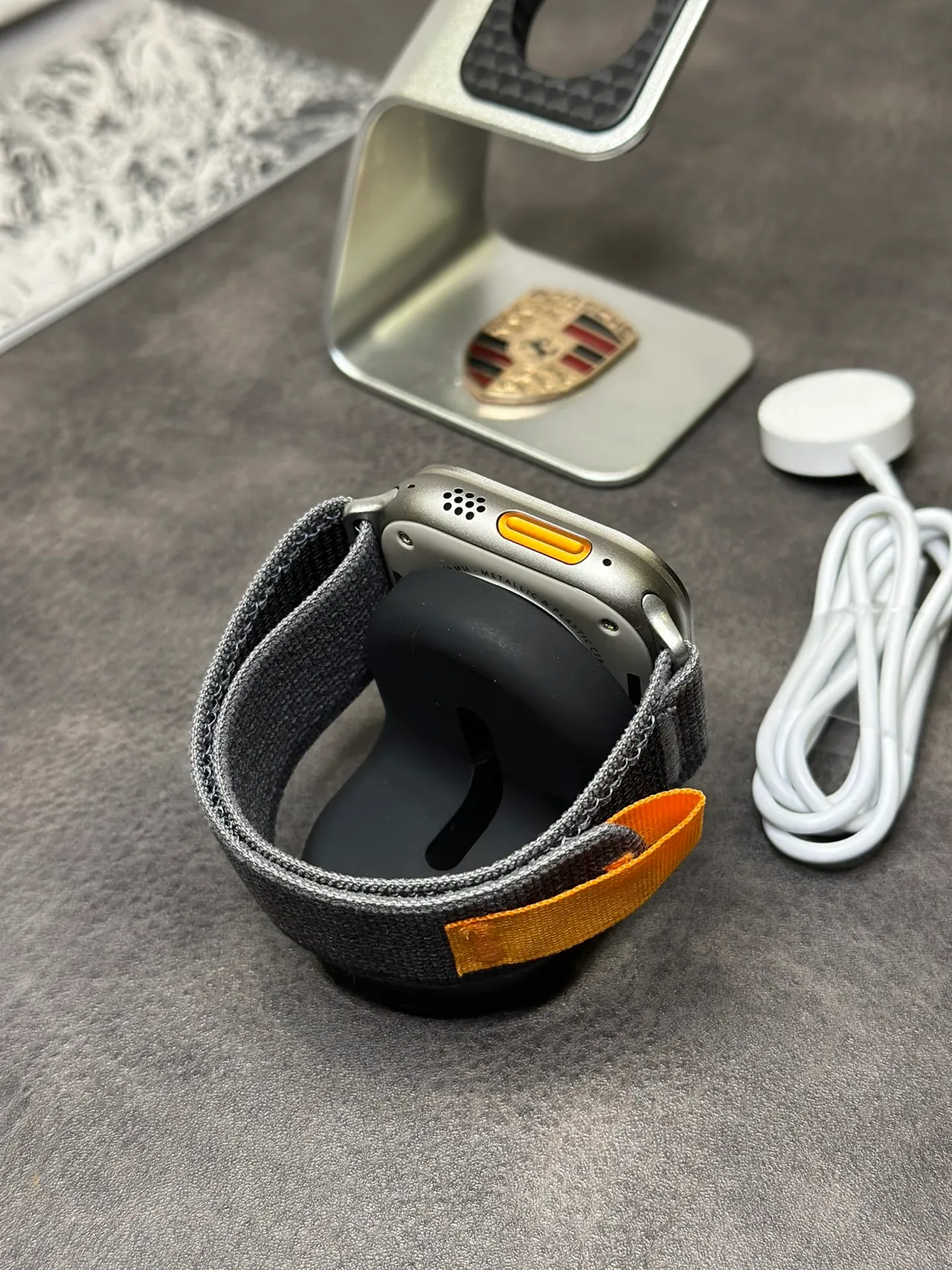 Apple Gray Orange Rugged Titanium Case Woven Nylon Strap Sports Watch 5