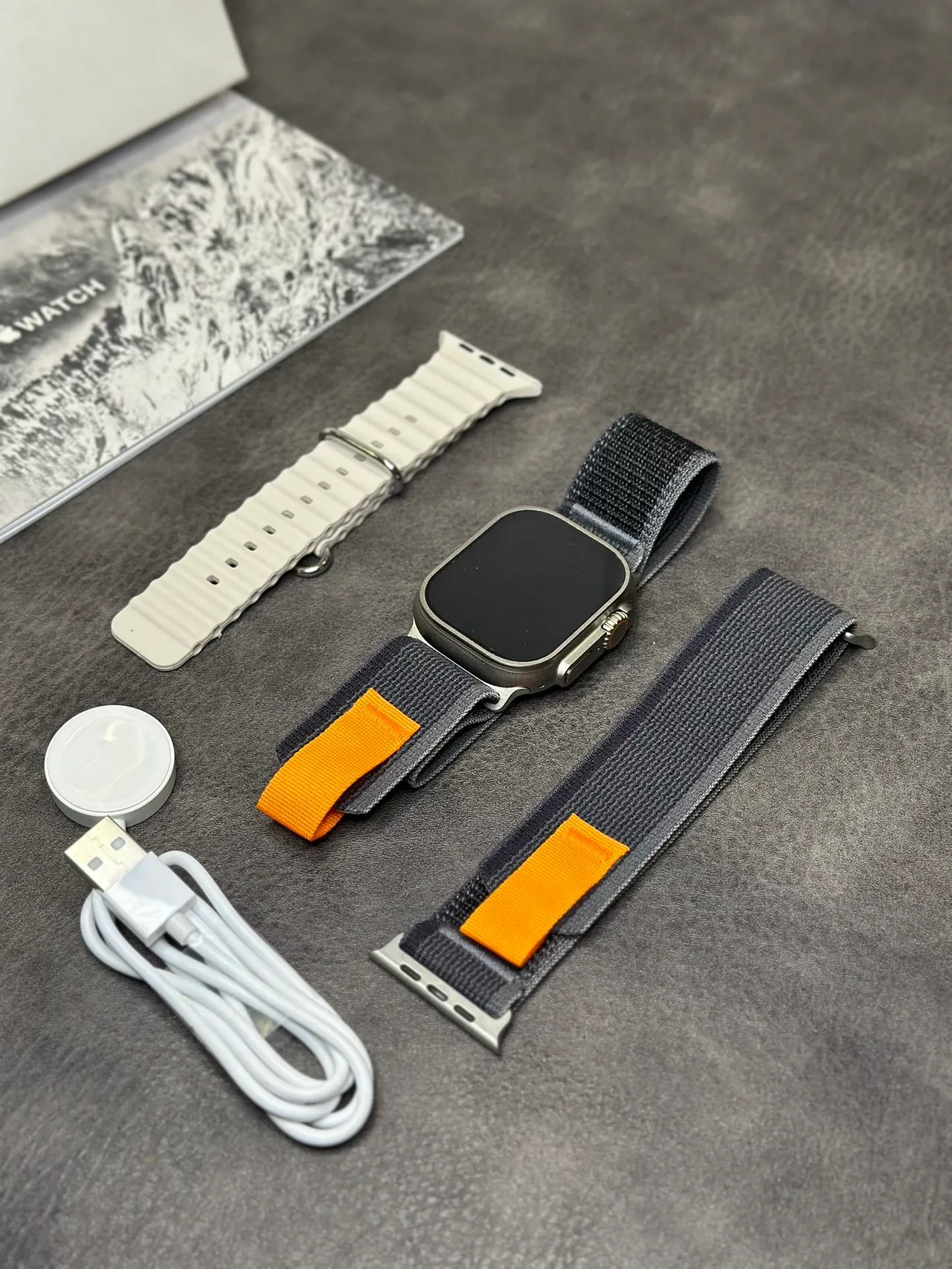 Apple Gray Orange Rugged Titanium Case Woven Nylon Strap Sports Watch 6
