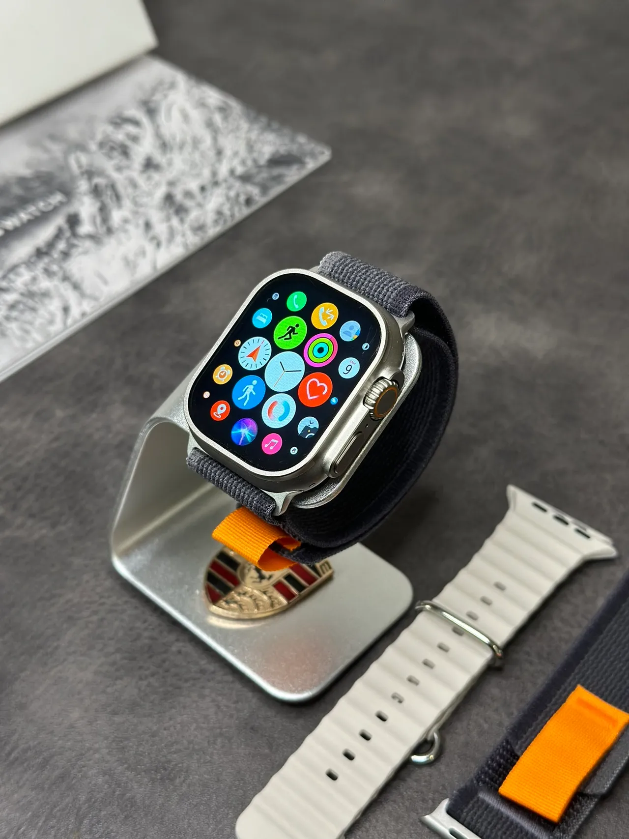 Apple Gray Orange Rugged Titanium Case Woven Nylon Strap Sports Watch 8