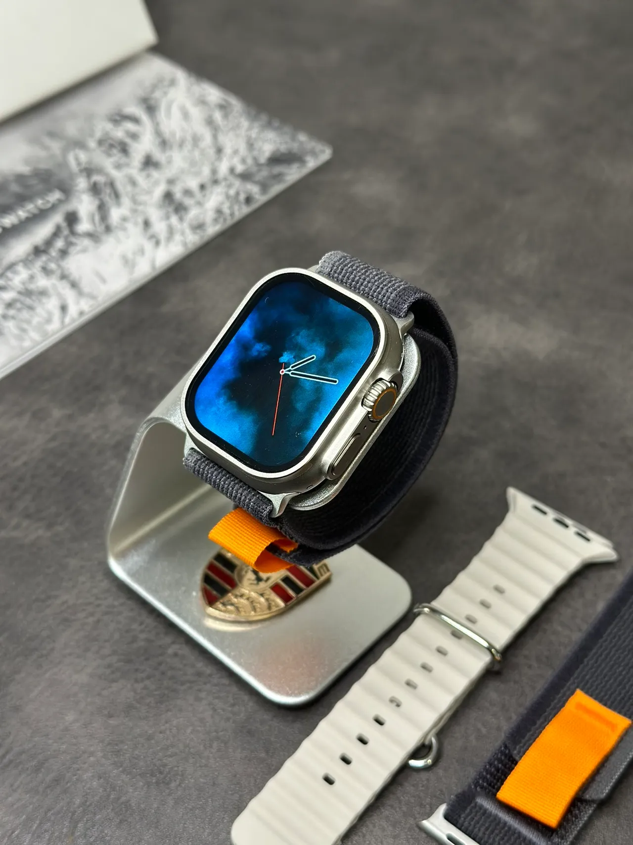 Apple Gray Orange Rugged Titanium Case Woven Nylon Strap Sports Watch 9
