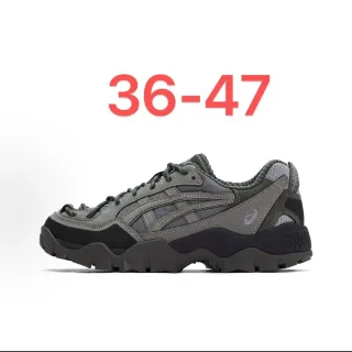 ASICS أخضر عسكري أسود silhouette كثيفة بناء متعدد الطبقات من المواد الاصطناعية والشبكة أحذية نمط حياة