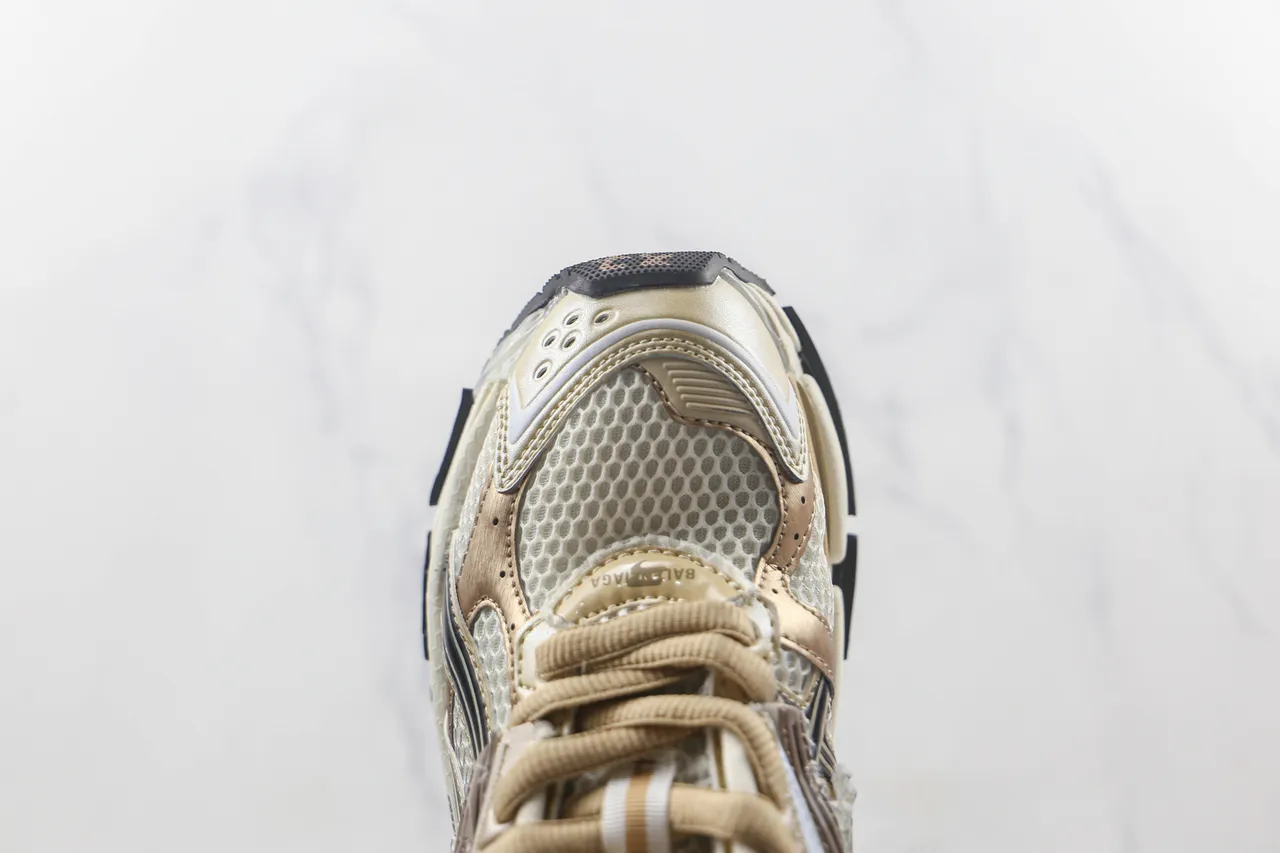 ASICS حذاء رياضي بيج أسود شبكة وطبقة تركيبية مبنية منحوتة كثافة متعددة وسط كعب أحذية رياضية 6