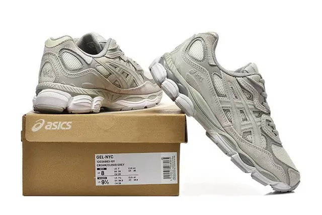 ASICS Cinza Branco Painéis de malha em jaula sintético en camadas Sapatos de corrida 6