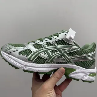 ASICS أخضر فضي شبكة علوية تراكبات معدنية أحذية جري