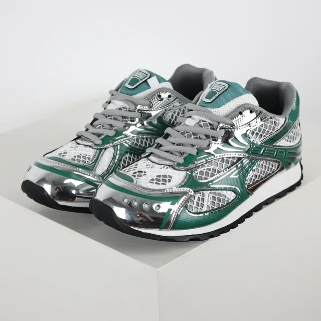 ASICS Green Silver Metallic Mesh Cage Forest Synthetic Overlays Running Shoes 2