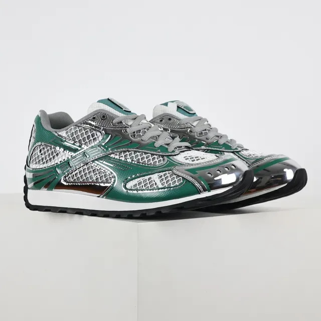 ASICS Green Silver Metallic Mesh Cage Forest Synthetic Overlays Running Shoes 3