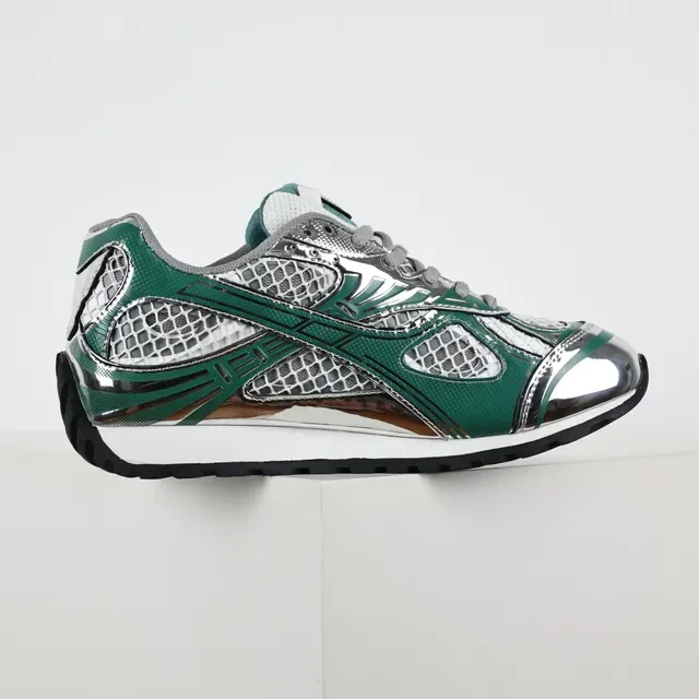 ASICS Green Silver Metallic Mesh Cage Forest Synthetic Overlays Running Shoes 7