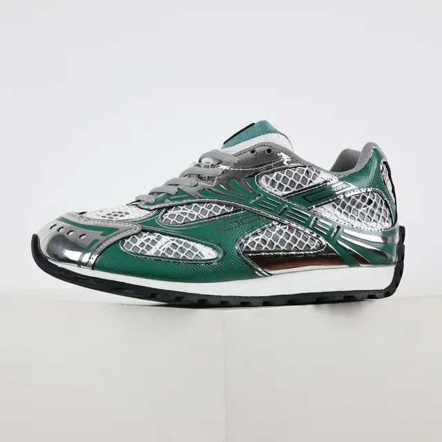 ASICS Green Silver Metallic Mesh Cage Forest Synthetic Overlays Running Shoes 9
