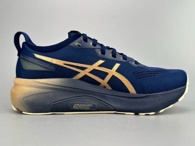 Tênis Running ASICS Navy Gold Mesh Engineered Upper Tiger Stripe Logo 9