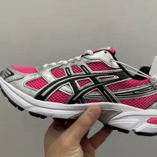 ASICS وردي فضي شبكي-صناعي علوة شعار خطوط النمر أحذية جري
