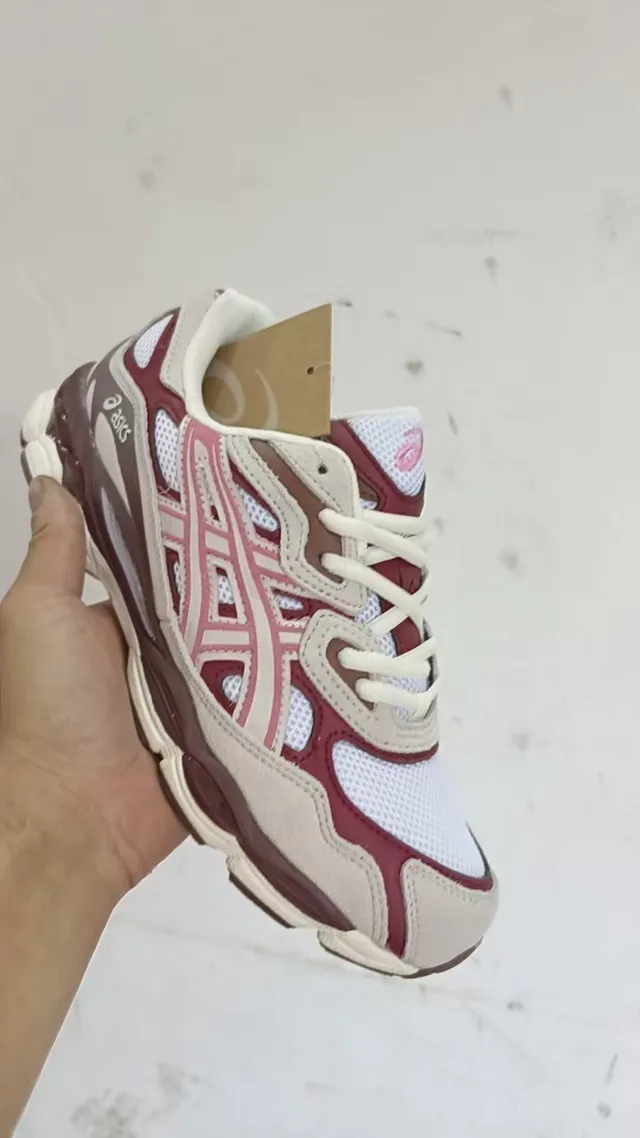 ASICS Blanc Bourgogne Couches Synthétiques Superposées Structure de Cage Latérale Chaussures de Course 2