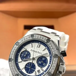 Audemars Piguet Royal Oak Offshore Chronograph White Dial Blue Subdials Mechanical Watch
