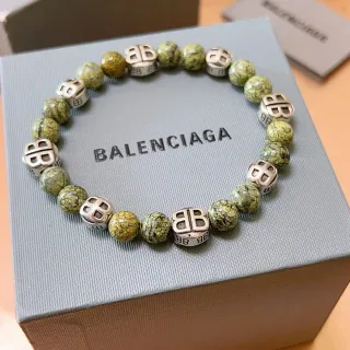 Balenciaga BB Bead Bracelet Pulseira de pedra marmoreada verde e metal de tom prateado