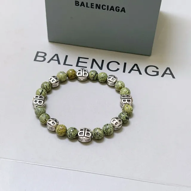 Balenciaga BB Bead Bracelet Pulseira de pedra marmoreada verde e metal de tom prateado 6