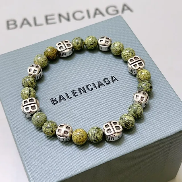 Balenciaga BB Bead Bracelet Pulseira de pedra marmoreada verde e metal de tom prateado 7