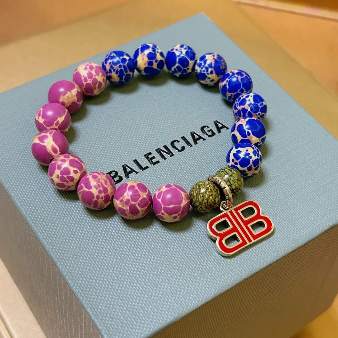 Balenciaga BB Beaded Bracelet Multicolor Crackle Stone Bracelet 1