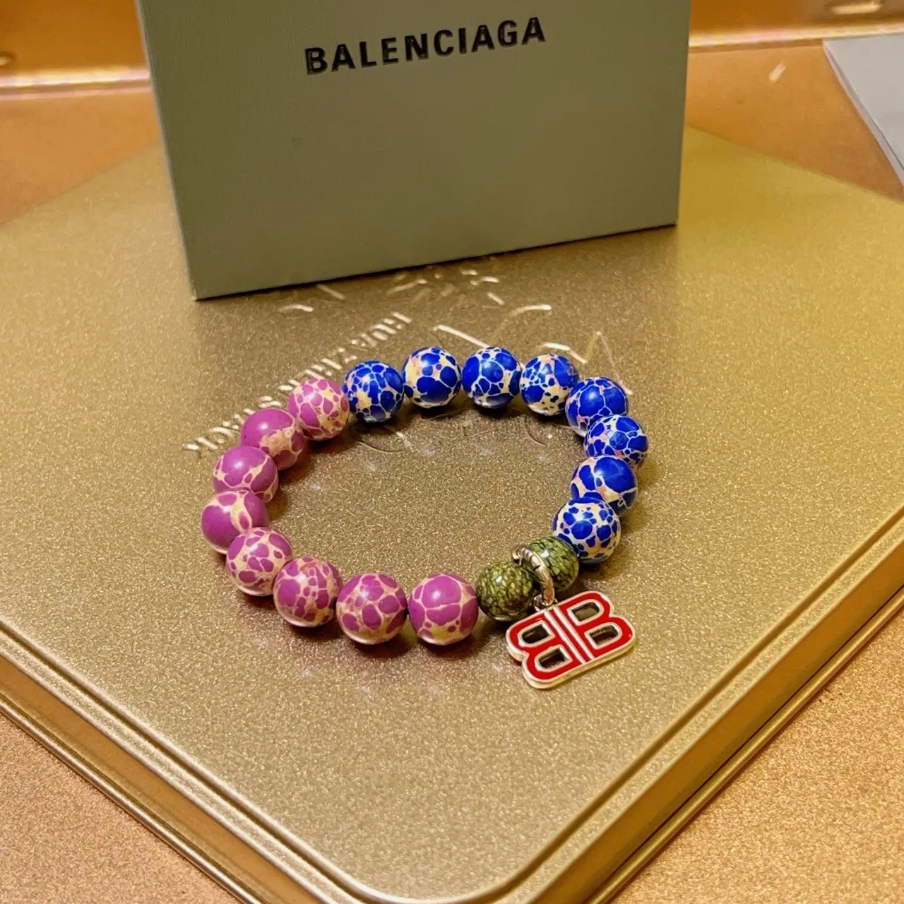 Balenciaga BB Beaded Bracelet Multicolor Crackle Stone Bracelet 3