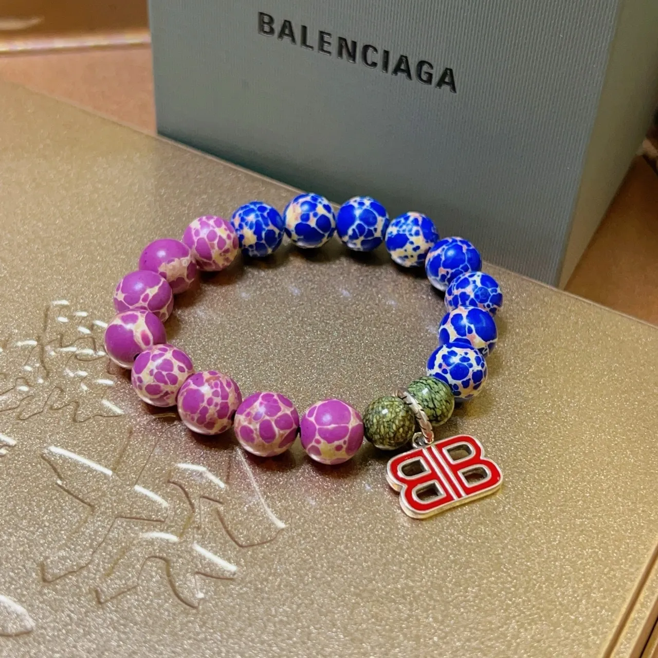 Balenciaga BB Beaded Bracelet Multicolor Crackle Stone Bracelet 6