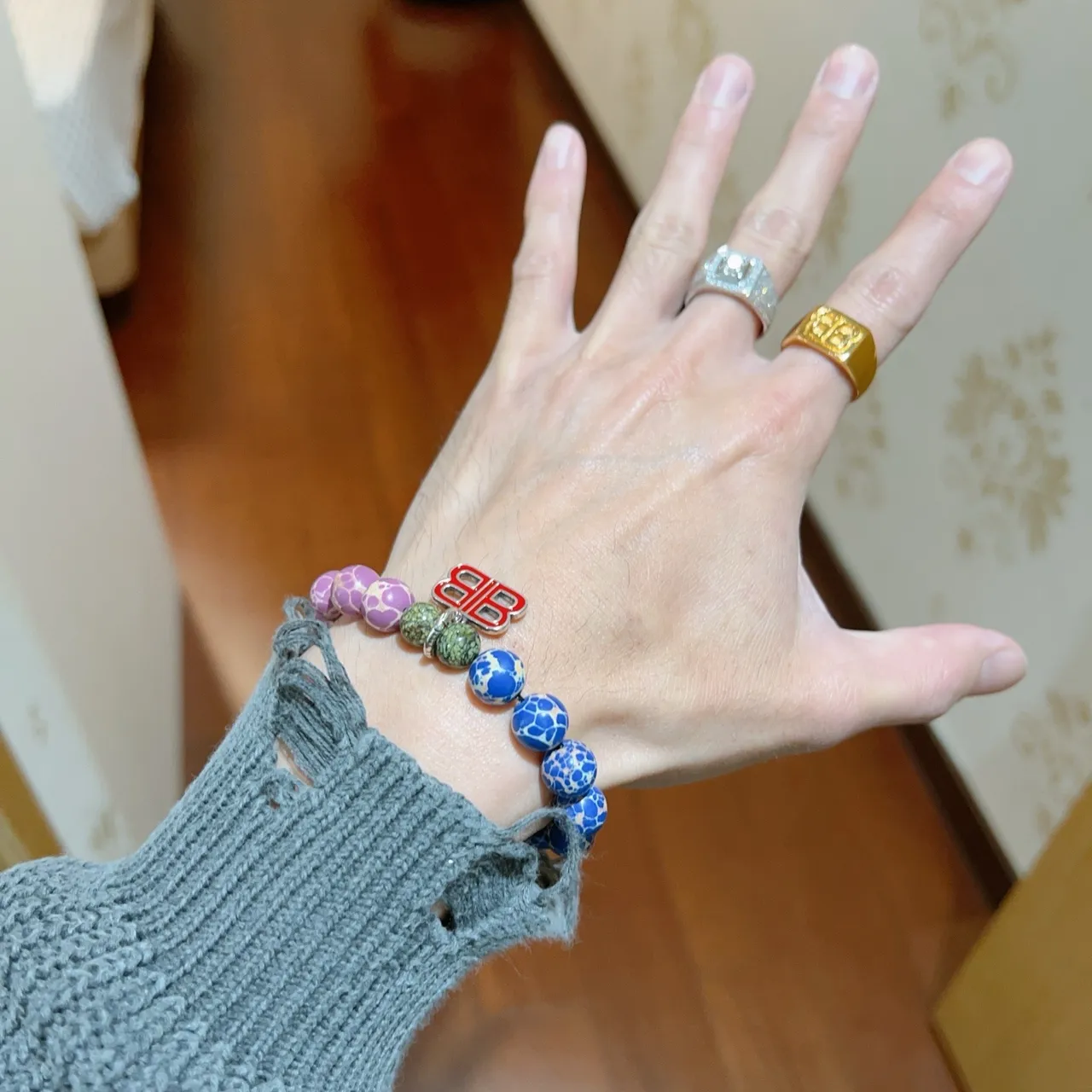 Balenciaga BB Beaded Bracelet Multicolor Crackle Stone Bracelet 9