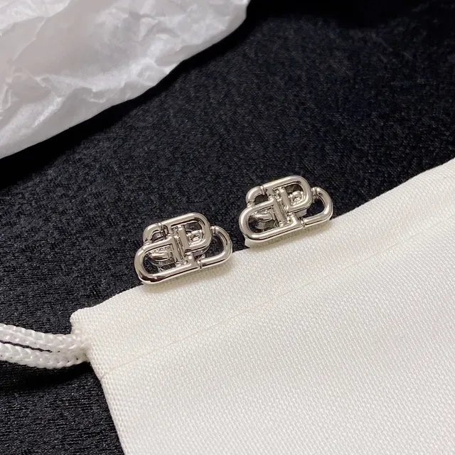 Balenciaga BB Ouro e Prata Interlocking Monogram Brincos de Metal Abierto 3