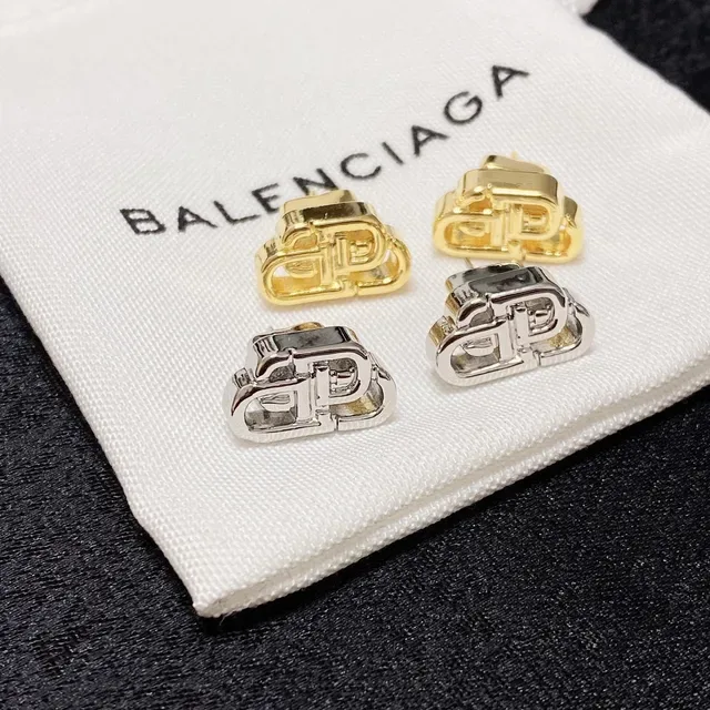 Balenciaga BB Ouro e Prata Interlocking Monogram Brincos de Metal Abierto 7