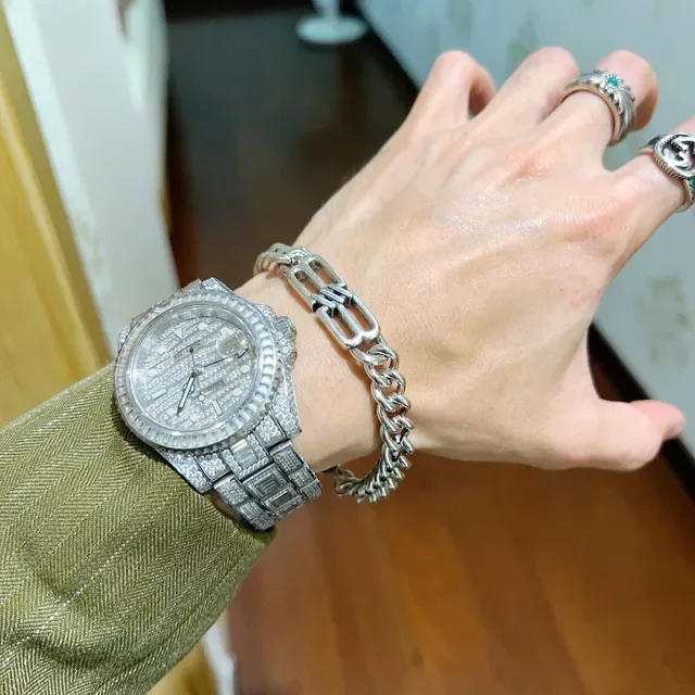 بالنسجاغا BB Lock سلسلة كيرب سميكة سوار فضي 6