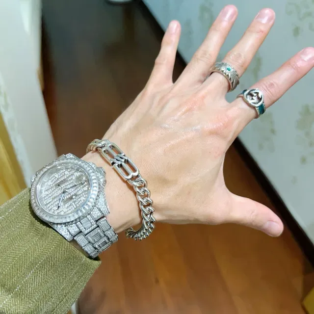 بالنسجاغا BB Lock سلسلة كيرب سميكة سوار فضي 8