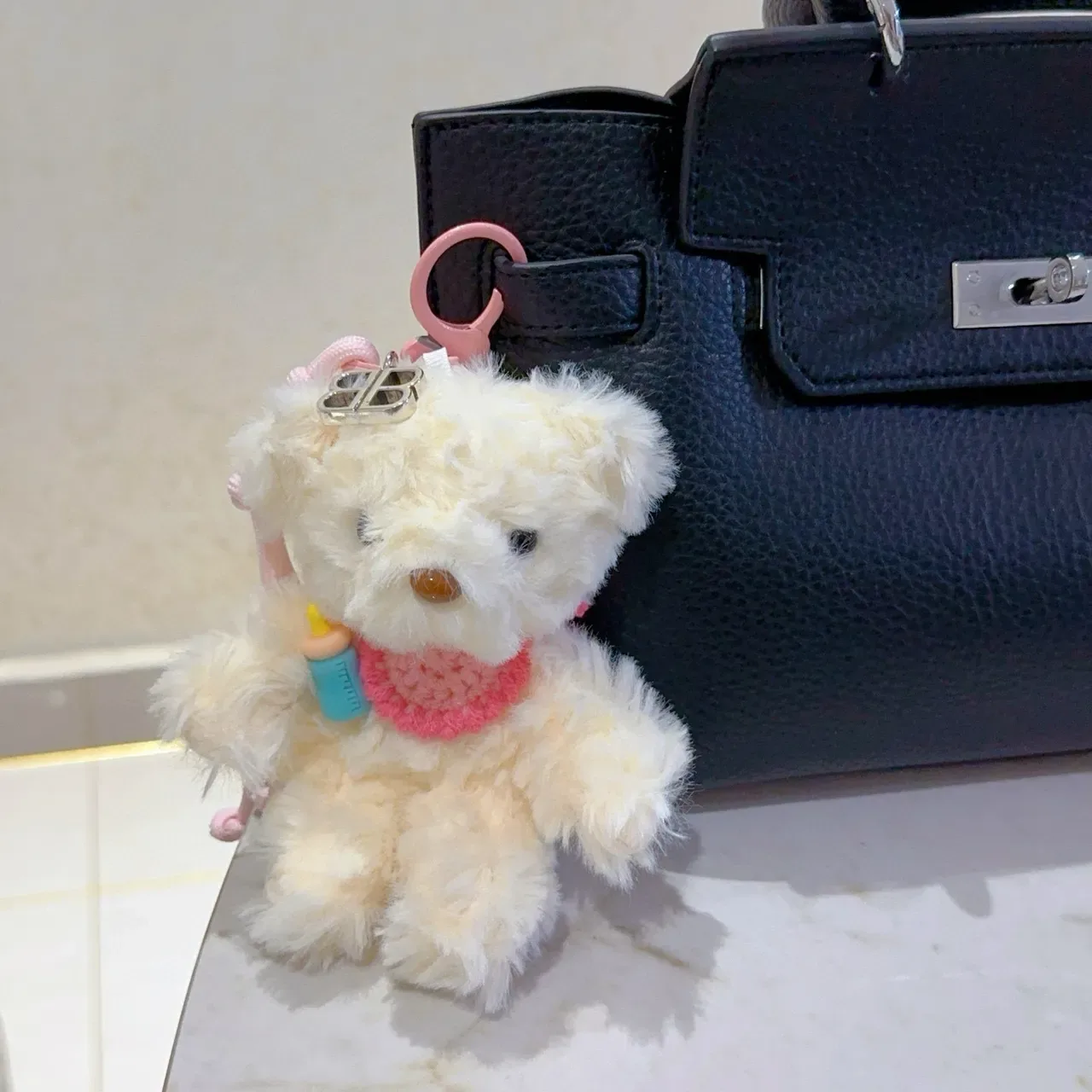 Balenciaga Beige Pink Plush Teddy Bear Knit Scarf Handbag 4