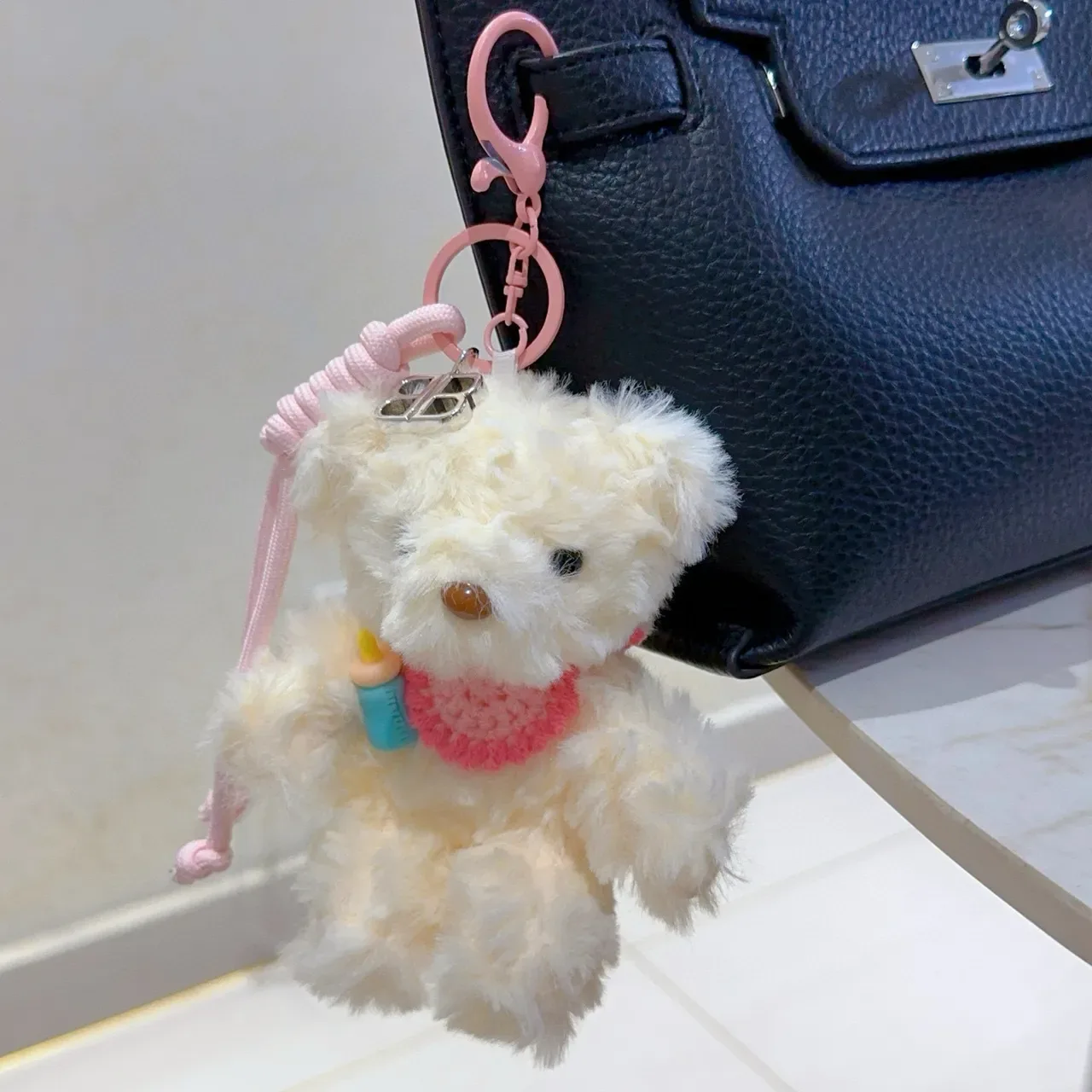 Balenciaga Beige Pink Plush Teddy Bear Knit Scarf Handbag 7