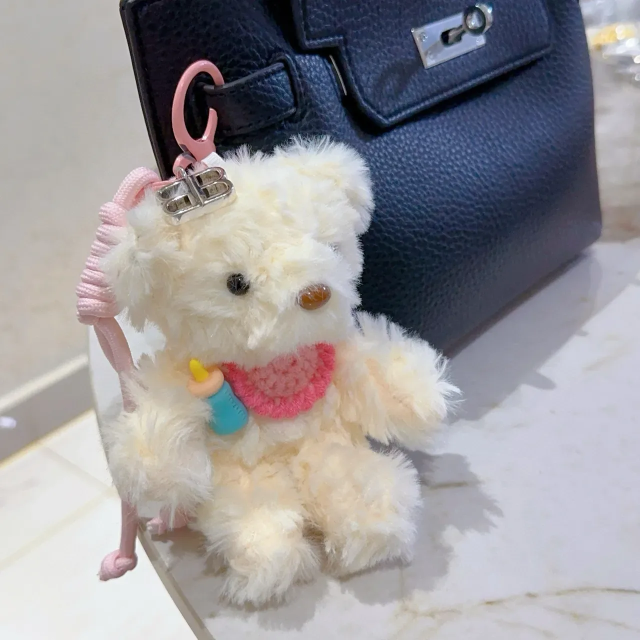 Balenciaga Beige Pink Plush Teddy Bear Knit Scarf Handbag 9