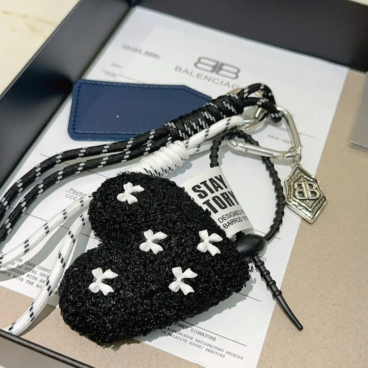Balenciaga Black Navy Rope Lanyard Bouclé Charm Phone Accessory 2