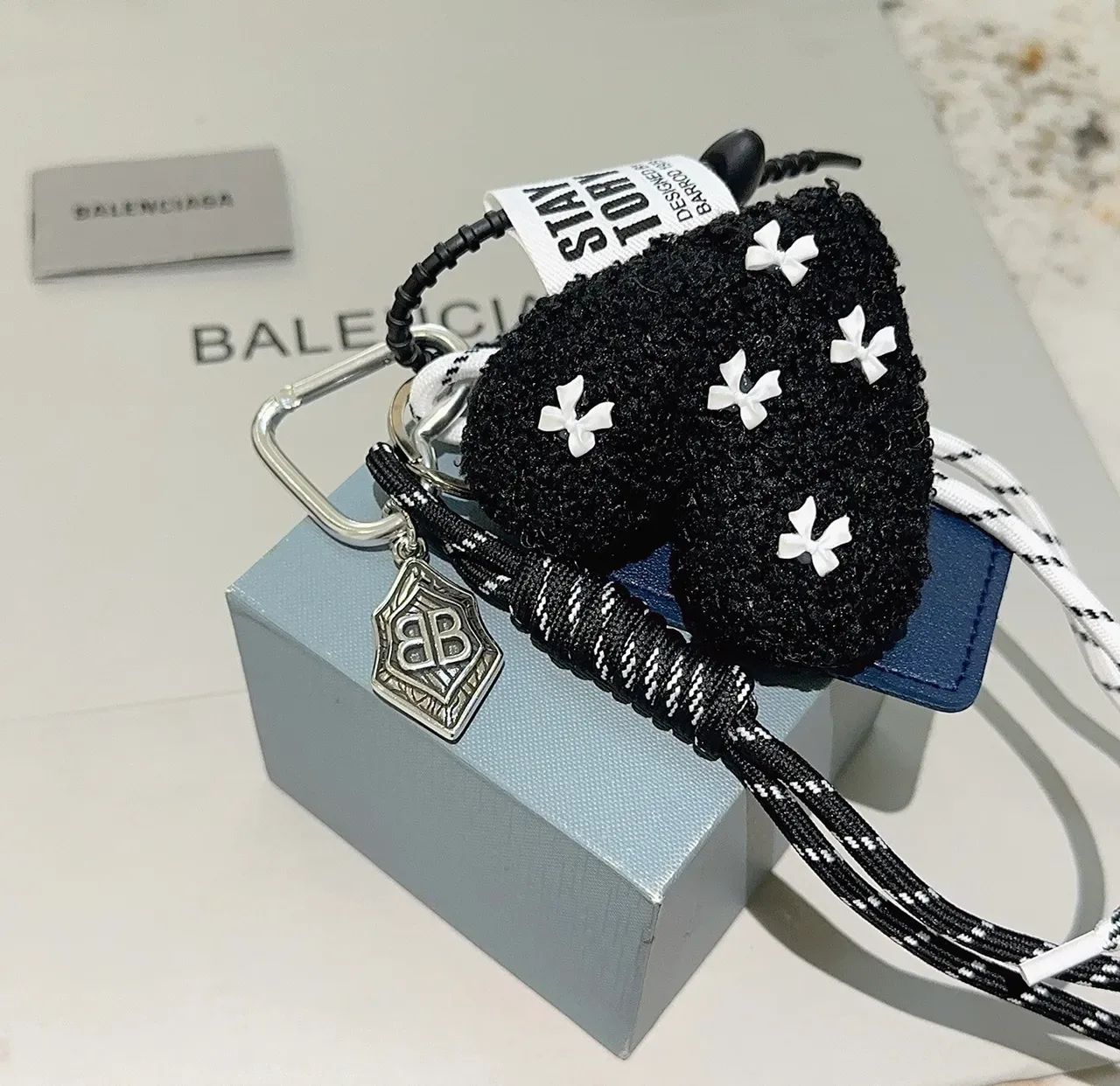 Balenciaga Black Navy Rope Lanyard Bouclé Charm Phone Accessory 3