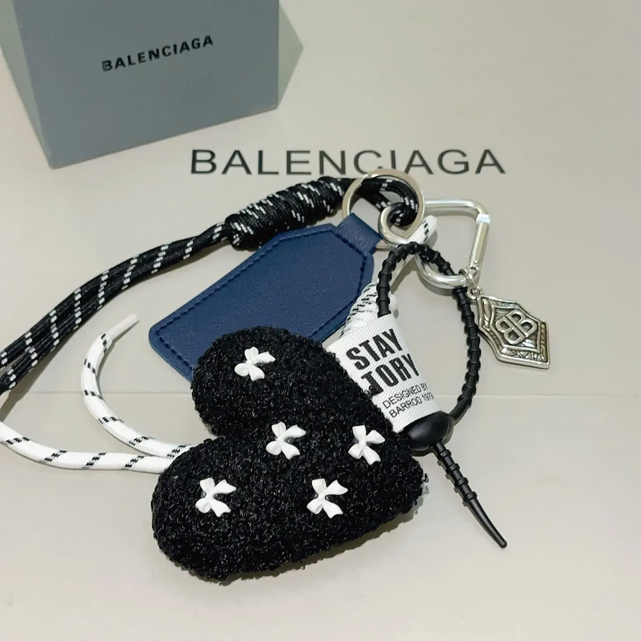 Balenciaga Black Navy Rope Lanyard Bouclé Charm Phone Accessory 5