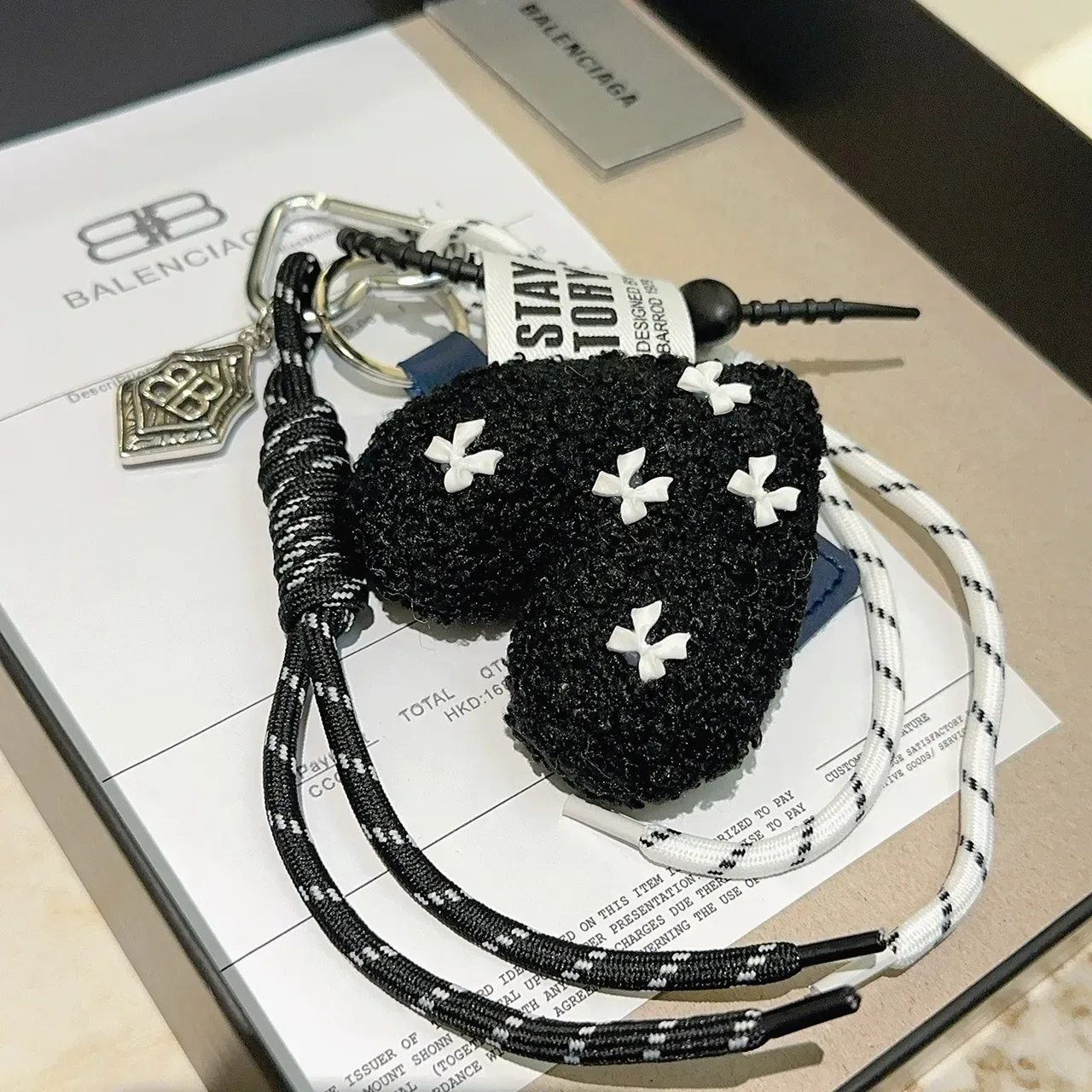 Balenciaga Black Navy Rope Lanyard Bouclé Charm Phone Accessory 6